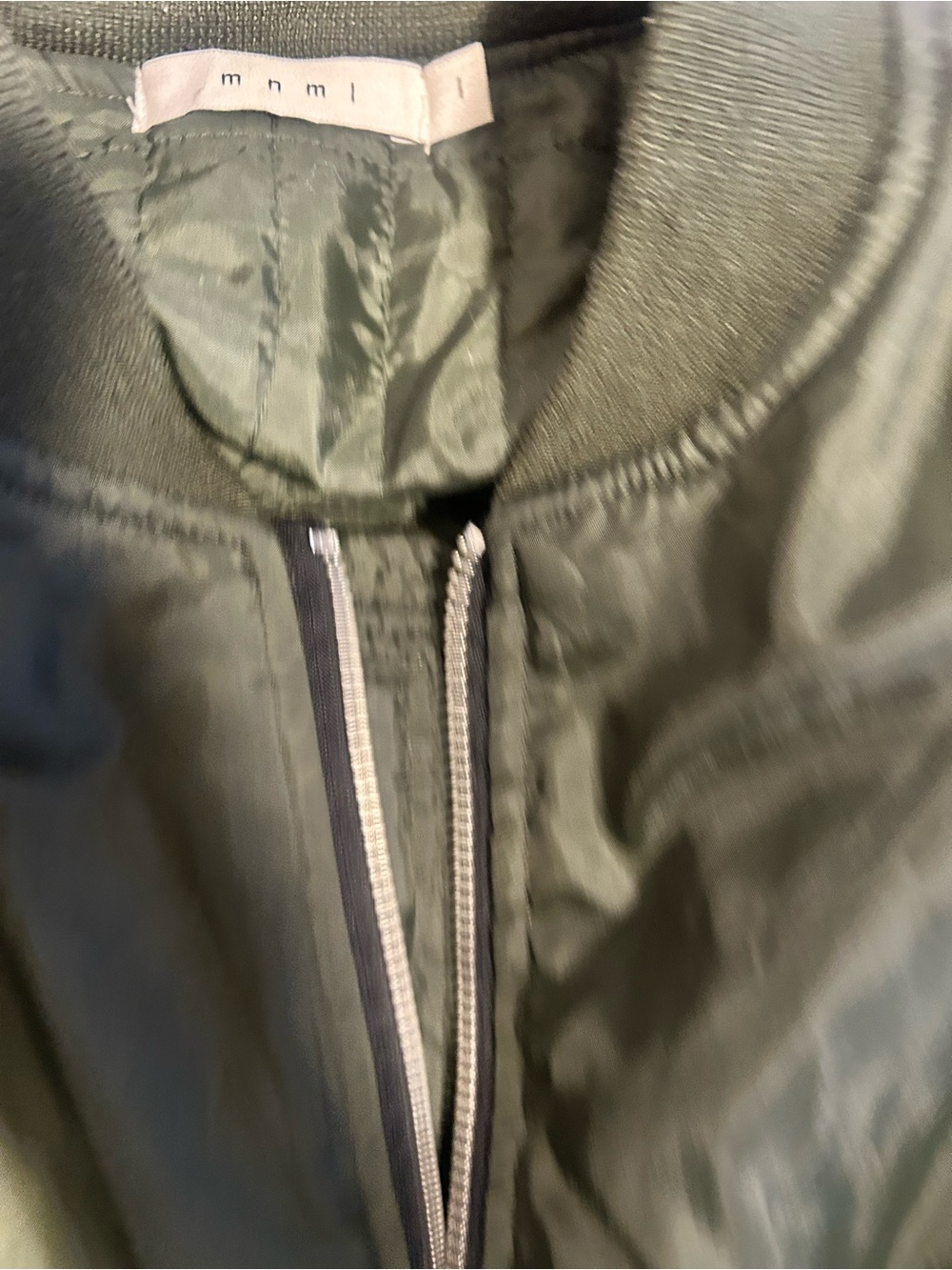 MNML Olive Green Bomber Jacket with Center Zip